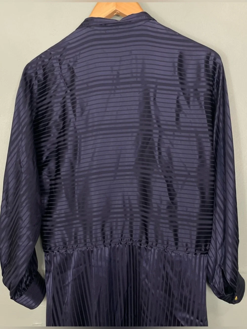 Tory Burch Striped Long Sleeve Drawstring Silk Blend Midi Dress‎ Navy Blue XS